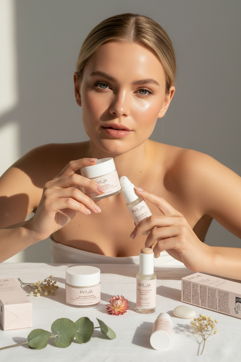 Vilja Skincare – Swedish Woman with Products
